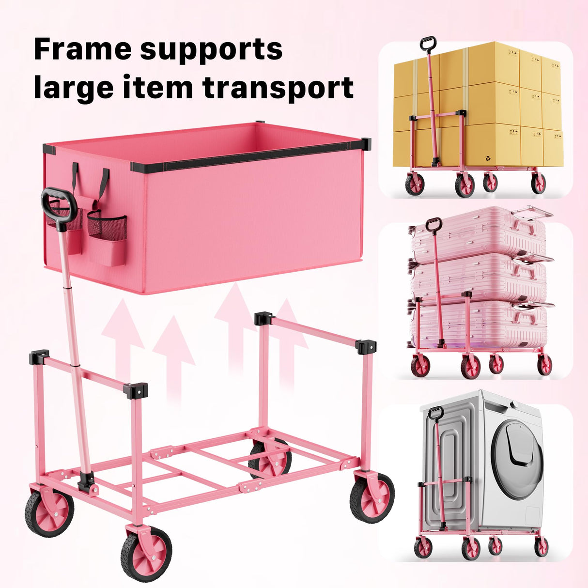 HOMBETTA 29.3" Collapsible Wagon Cart, 150L Heavy Duty Folding Utility Wagon with Wheels, 260 lbs Load, Portable Rolling Cart for Garden, Shopping, Sports, Camping, Pink