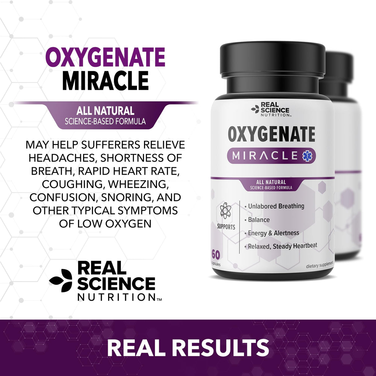 Real Science Oxygenate Miracle – Lung Support Supplement to Help Relieve Wheezing, Shortness of Breath, Rapid Heart Rate & Fatigue – Improves Circulation for Clear Lungs & Breath Support, 60 Caps