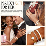 MOINSPIRE Gold Bracelets for Women, 18K Gold Plated Four Leaf Love Tennis Nail Clover Bangle Bracelets Set Non Tarnish, Stainless Steel Trendy Stackable Bracelet Fashion Jewelry Accessories Gifts
