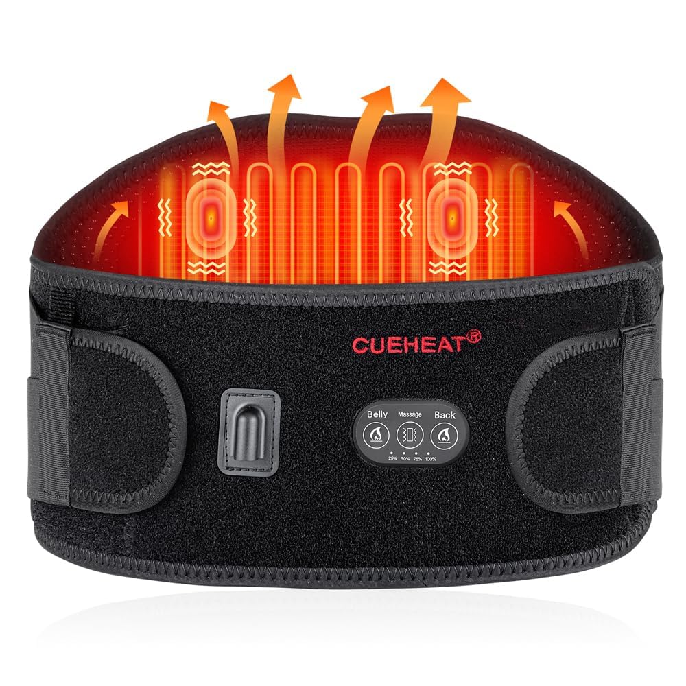 CUEHEAT Heated Waist Belt, Cordless Heating Pad for Low Back, Electrical Heating and Massage, Rechargeable Battery Powered (Black Upgraded,49 inches)