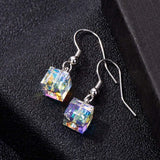 EVEVIC Austrian Crystal Cube Drop Earrings for Women, French Hook