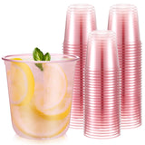Ziliny 50 Pcs Disposable Stemless Glasses 12oz Crystal Plastic Wine Glasses Clear Classic Pet Cup for Meeting Weddings Birthdays Cocktail Christmas Party Supplies (Pink)