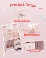 VLANDO 4 Layer Musical Jewelry Box, 3 Drawers Storage and Necklace Hook