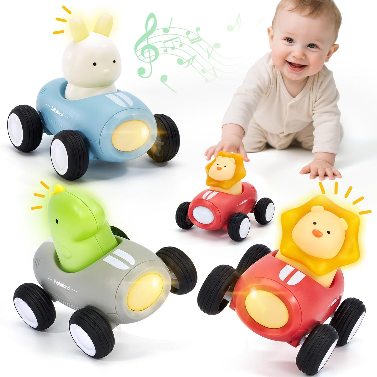 hahaland Toy Cars for Toddlers 1-3 - Push and Go Cars Musical Light up Toys for 1 Year Old Boy Gifts, Friction Powered Car Toddler Toys for One Year Old Birthday Christmas Baby Boy Girls Gifts, 3 PCS