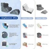 KingPavonini 6PCS Orthopedic Bed Wedge Pillow for Sleeping, Post Surgery Memory Foam for Back, Neck, Leg Support, Acid Reflux, Gerd with Travel Bag (Gray, 20'')