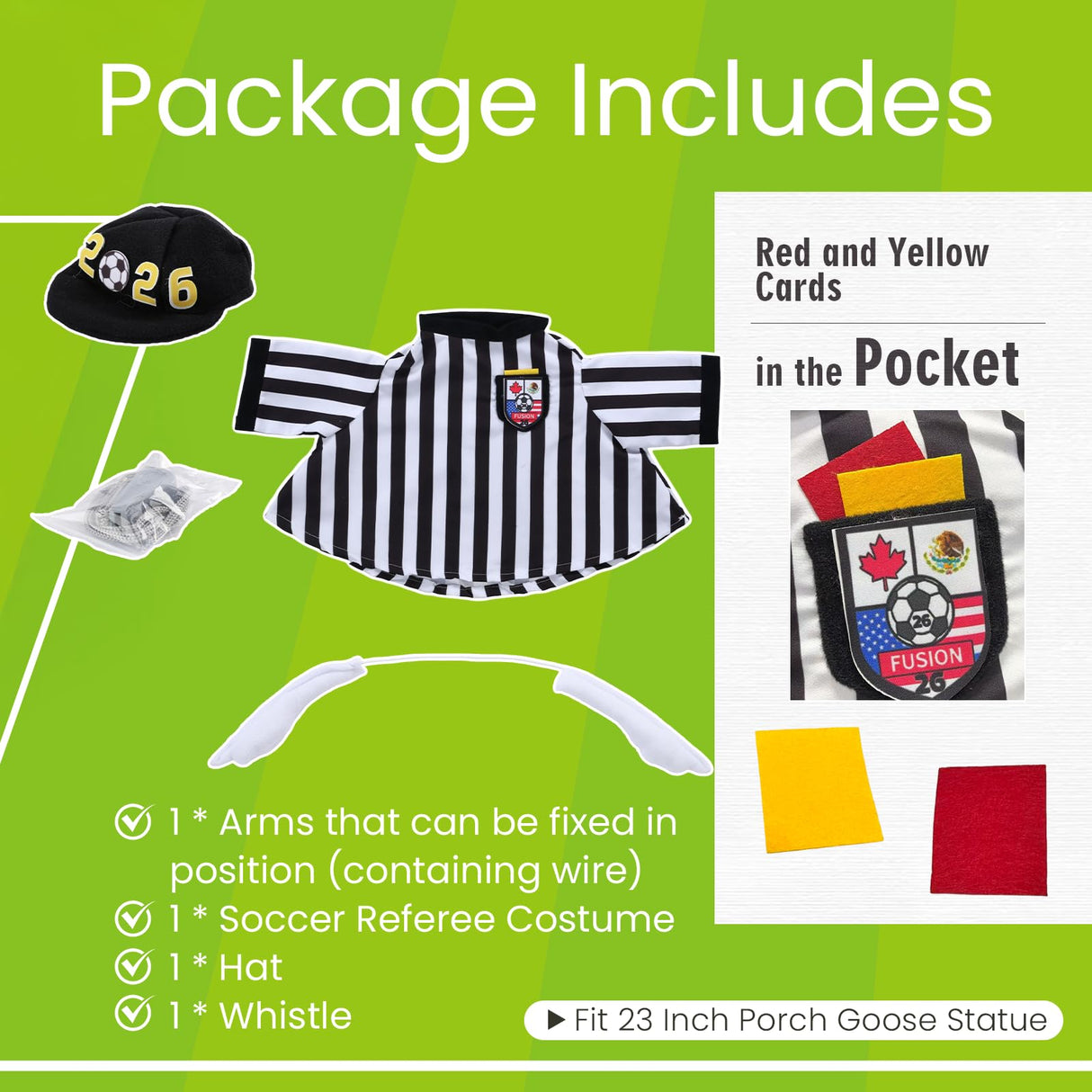 EKOREST Soccer Referee Porch Goose Outfits for 23 Inch Statue