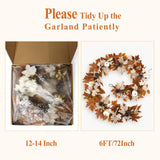 6 FT Fall Garland with Lights Automatic ON/Off Fall Leaves Mantle Garland with Pumpkins Berries Pinecones Outdoor Thanksgiving Christmas Autumn Centerpiece Decorations for Home Door Fireplace Porch