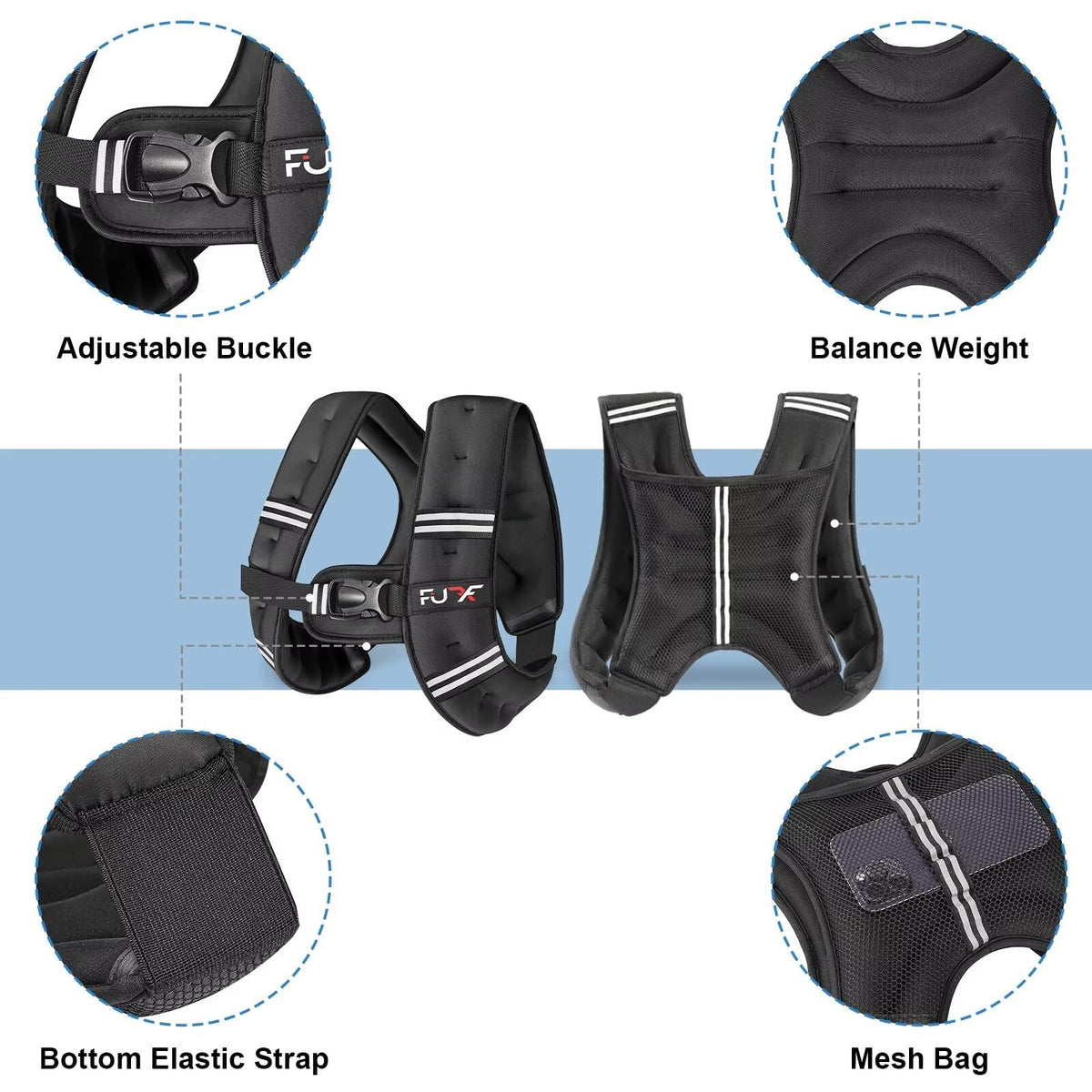 Fuff FUFF Weighted Vest 10lb Weights with Reflective Stripe, Weighted Vest ...
