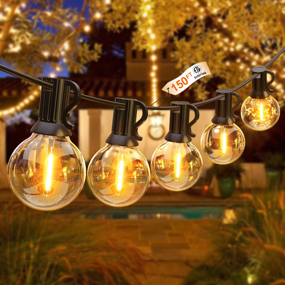 String Lights for Outside 150FT,Dimmable Waterproof Outdoor String Lights with 75+2 Shatterproof G40 Globe Bulbs Connectable LED Patio Lights, Commercial Hanging Lights for Christmas Backyard Party