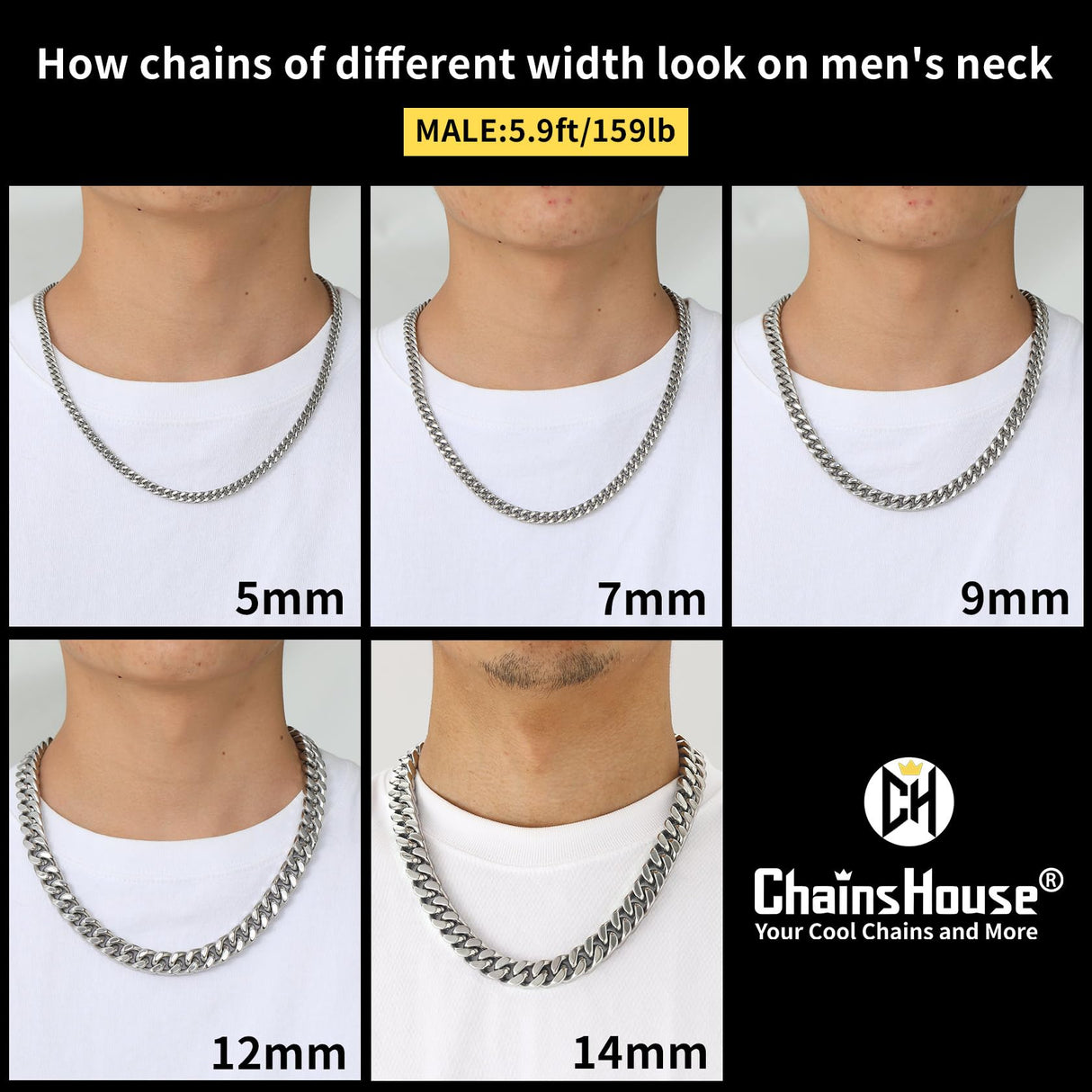 ChainsHouse Stainless Steel Mens Cuban Link Chain, 14mm, 20"
