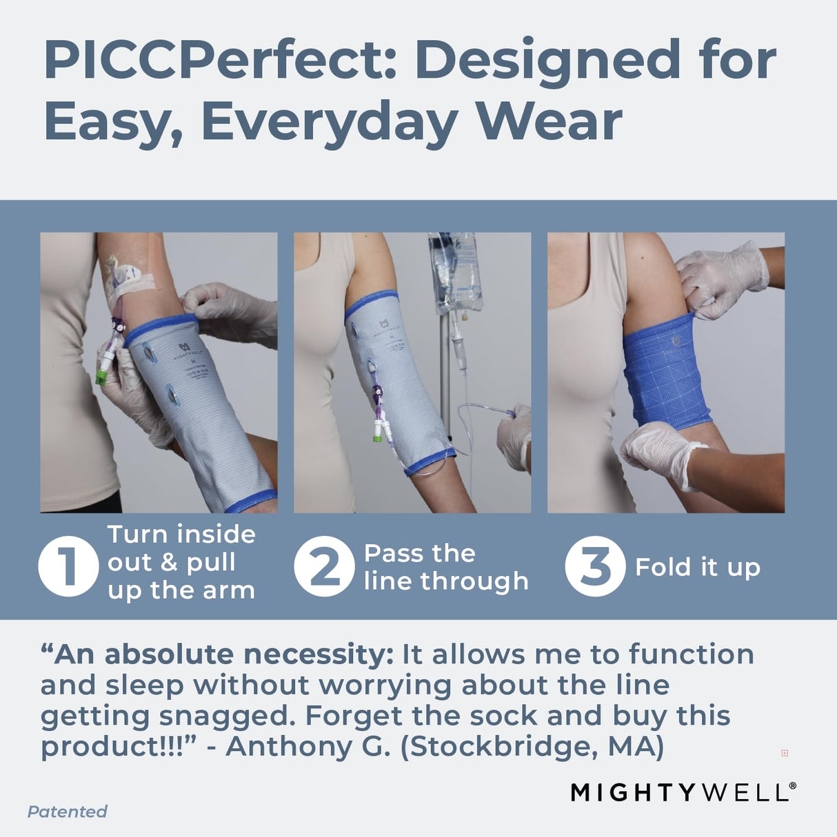 Mighty Well PICCPerfect PICC Line Cover: Soft Touch Double Layer PICC Line Arm Cover | Solid Black, Medium