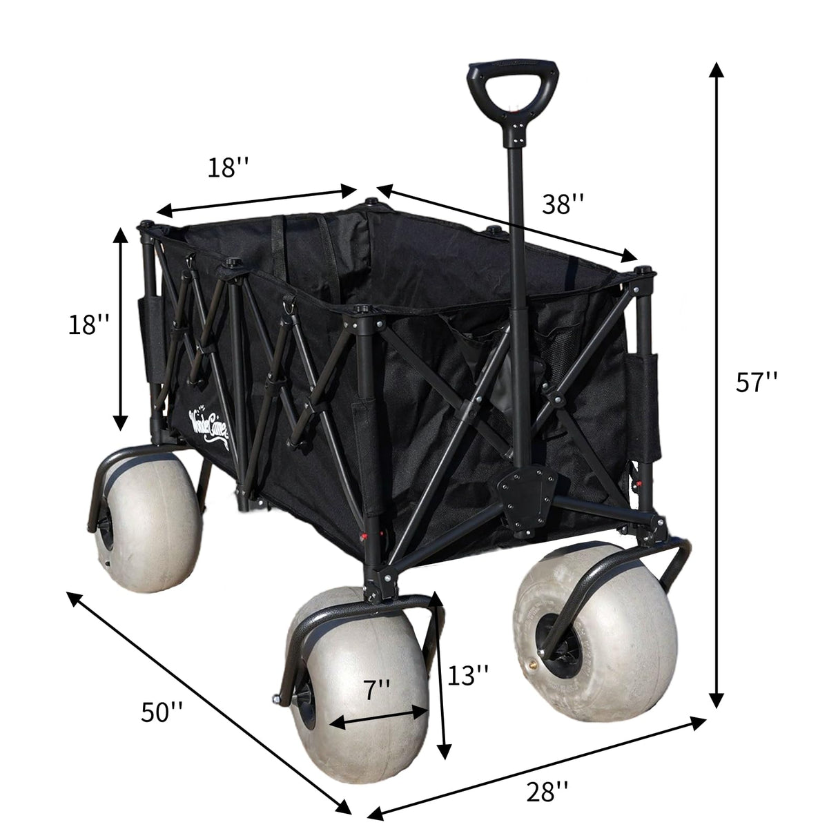 WONDERCAMEL Beach Wagon with 13'' Balloon Wheel, 260L Large Capacity, Compact Folding Design, Collapsible Cart with Big Wheels for Sand, Pump Included
