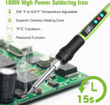 Soldering Iron Kit, 100W LED Digital Solder Gun kits with Ceramic Heater, Adjustable Temperature Welding Tools with Tips, Wick Braid, Stand, Solders Wire, Sponge, Flux Paste