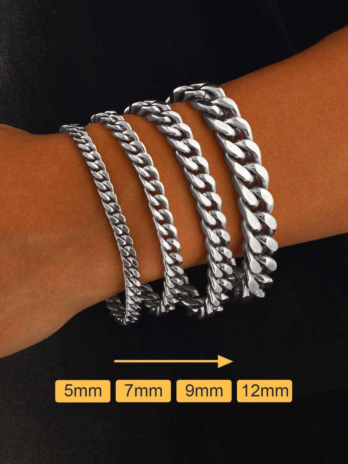 Stainless Steel Cuban Chain Bracelets for Men 5MM Silver Bracelet 7.5 Inch