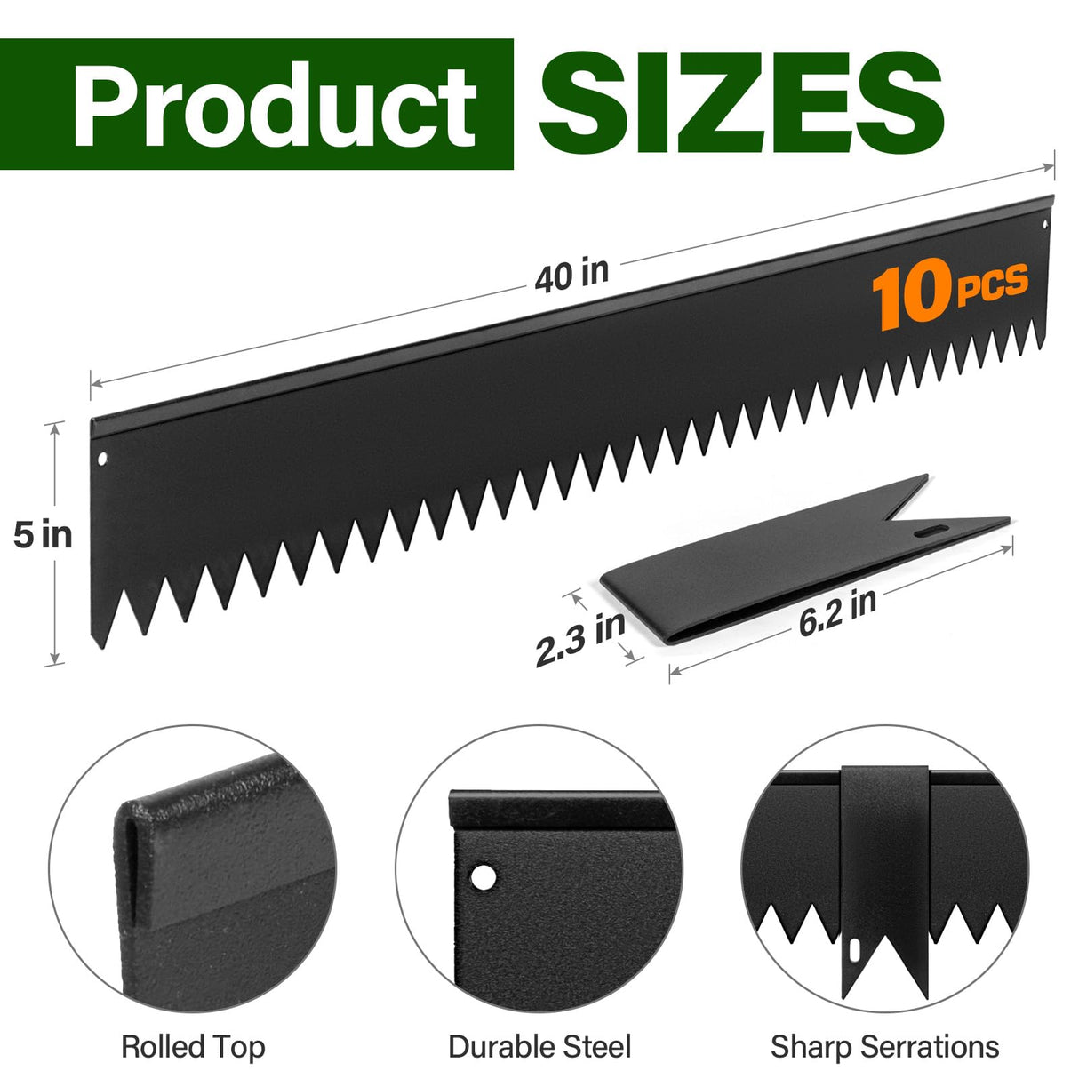 LAVEVE Galvanized Steel Landscape Edging 10-Pack, 40" L x 5" H (33Ft Total)