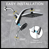 BOZYBO Rain Shower Head with Handheld: High Pressure Shower Heads with Handheld Spray Combo, 12" Rainfall Shower Head and 9 Sprays Hand Showerheads with Magnetic Docking and Power Jets, Chrome