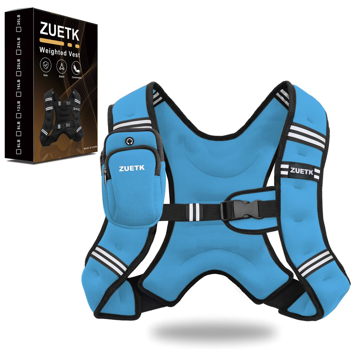 ZUETK Weighted Vest, 6lb/8lb/12lb/16lb/20lb/25lb/30lb Weight Vest with Reflective Stripe, Weighted Vest for Men Women Workout Equipment for Strength Training, Running, Jogging, Fitness, Weight Loss