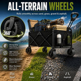Foldable Wagon Cart, Collapsible Heavy Duty Utility Wagon with All Terrain Wheels, Folding Beach Wagon for Sand, Garden, Grocery, Sports, Camping and Outdoor Use