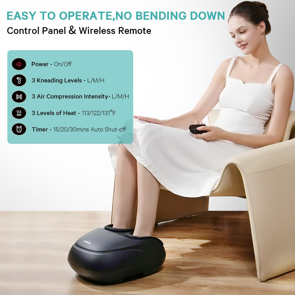 KNQZE Foot Massager Machine with Heat, Shiatsu Deep Kneading Foot Massager with Remote, Compression, Multi-Massage Modes, Auto-Off Timers, Gifts for Women Men, FSA or HSA Eligible