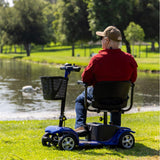 Mobility Scooter for Adults, Senior, Skmc 4 Wheels Electric Powered Chargeable Device for Travel, Lightweight and Portable, with LED Headlights and Basket, Charger Included, Red/Blue (Blue-Blue)