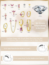Sanfenly Stud Earrings Small Hoop Earrings Set for Women Gold Pink CZ