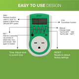 Grow1 240V Outlet Digital Timer, Single Outlet, 15A, Compatible with 220V, 230V & 240V Outlets, Great for Grow Lights, Reptile Enclosures & Aquarium Timer