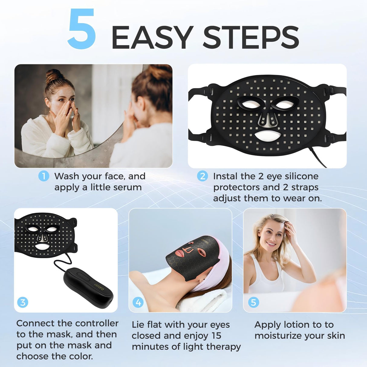 EVFOFO Led Face Mask Light Therapy, Red Light Therapy for Face, 7-1 Colors LED Facial Skin Care Mask, Black