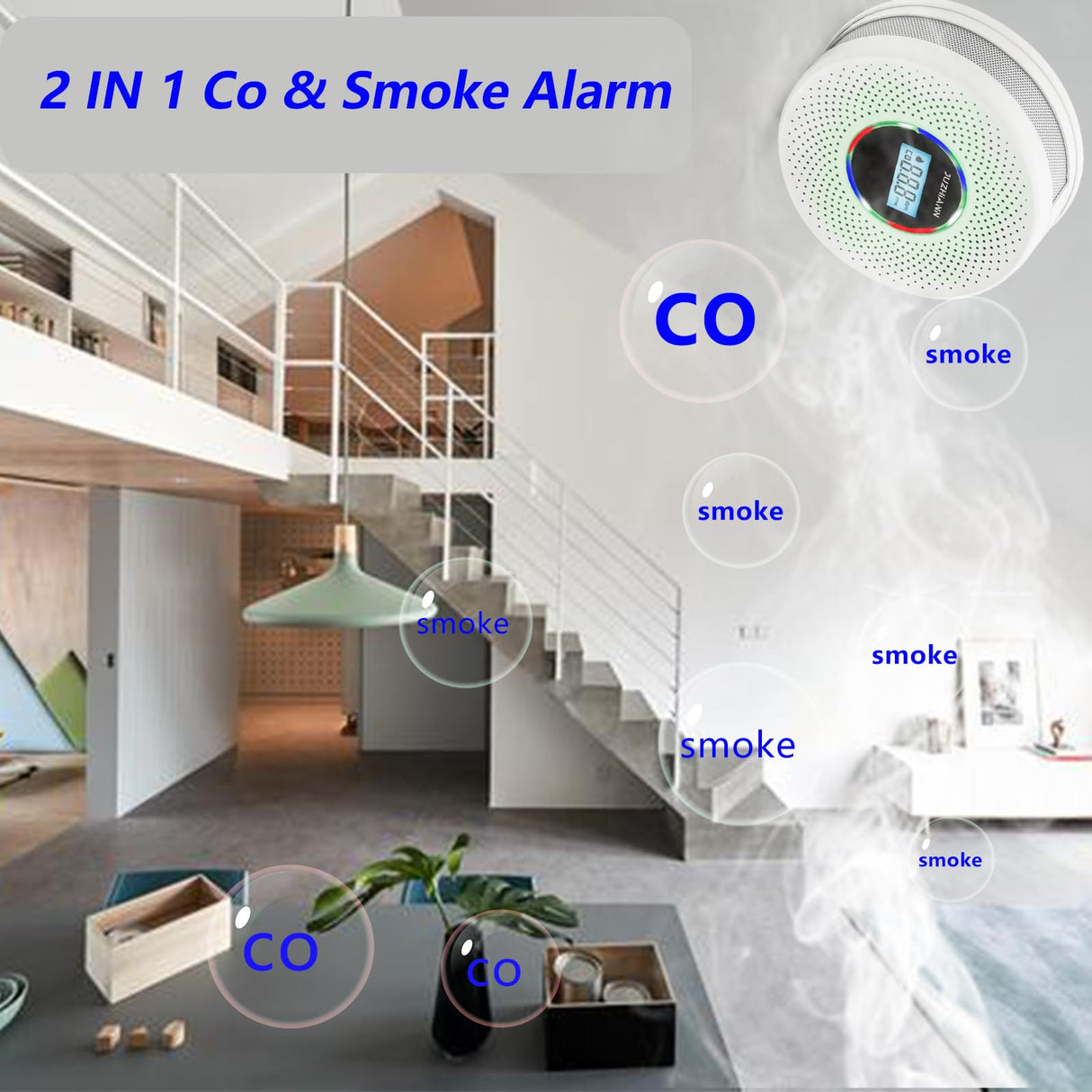 Yfwsrecinoe 5 Pack Upgraded Combination Smoke and Carbon Monoxide Alarm Detector, Dual Sensor Smoke Alarm&Carbon Monoxide Detector (Includes Battery)
