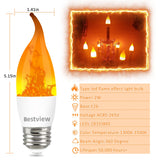 Bestview LED Flame Effect Light Bulbs,3 Modes Smart E26 Chandelier Base Flickering Candle Fire Light Bulb for Halloween, Christmas, Party, Porch, Indoor&Outdoor Home Decoration (6 Pack)