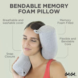 Dot&Dot Twist Memory Foam Travel Pillow, Bendable Neck Pillow for Airplane, Car and Home, 26-Inch Adjustable Roll with Washable Cotton Cover, Gray