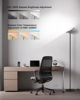 JOOFO LED Floor Lamp – Super Bright Torchiere with Remote & Foot Switch, Stepless Dimmable Tall Standing Lamp, 69" Modern Pole Light for Corner, Living Room, Bedroom, Reading, Office