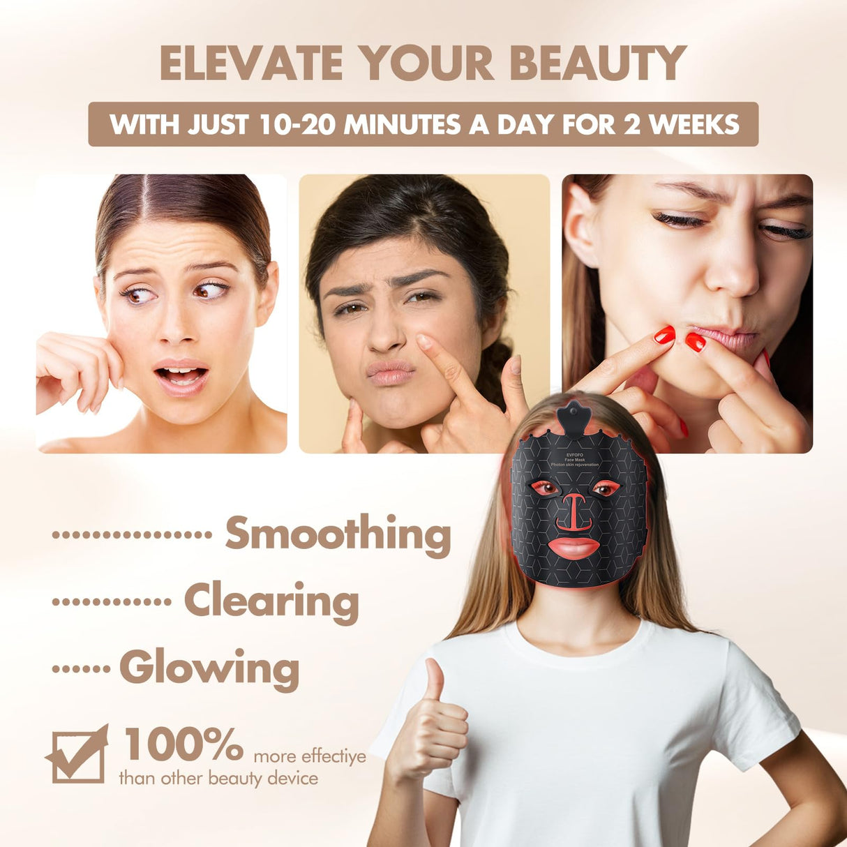 EVFOFO Red Light Therapy Mask for Face, 7 Colors LED Face Mask Light Therapy At Home, Led Face Mask Light Therapy, Black