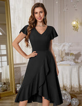 DRESSTELLS Women's Cocktail Dresses 2025, Black Fall Wedding Guest Tea Party Modest Funeral V Neck Vintage Fit Flare Formal Halloween Christmas Dress Black XL