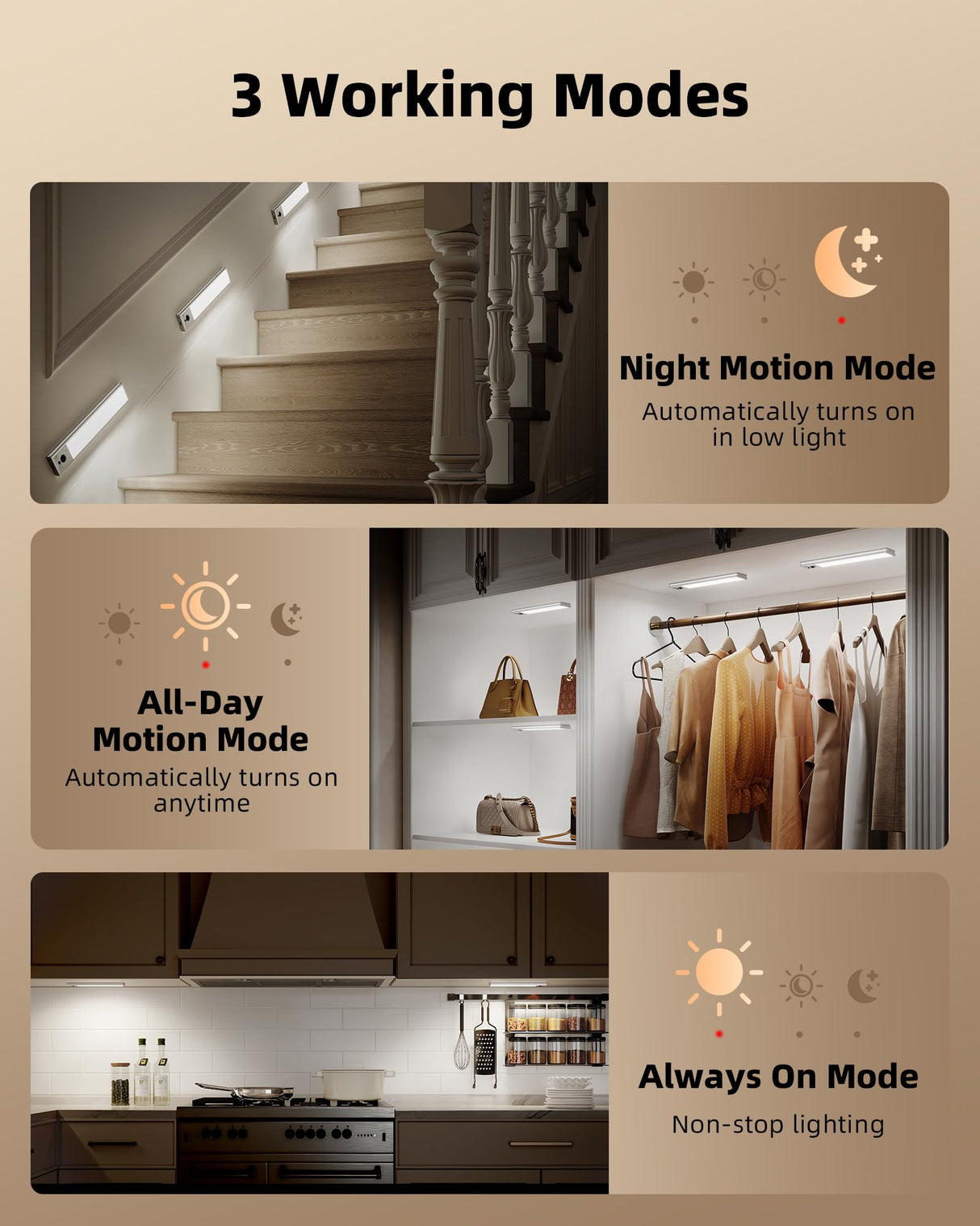 EZVALO 3-Pack Under Cabinet Lighting, 2400mAh Rechargeable Motion Sensor Light, 10inch Magnetic Closet Lights with Dimmable & 3 Color Temps, Wireless Motion Activated Lights with Remote for Kitchen
