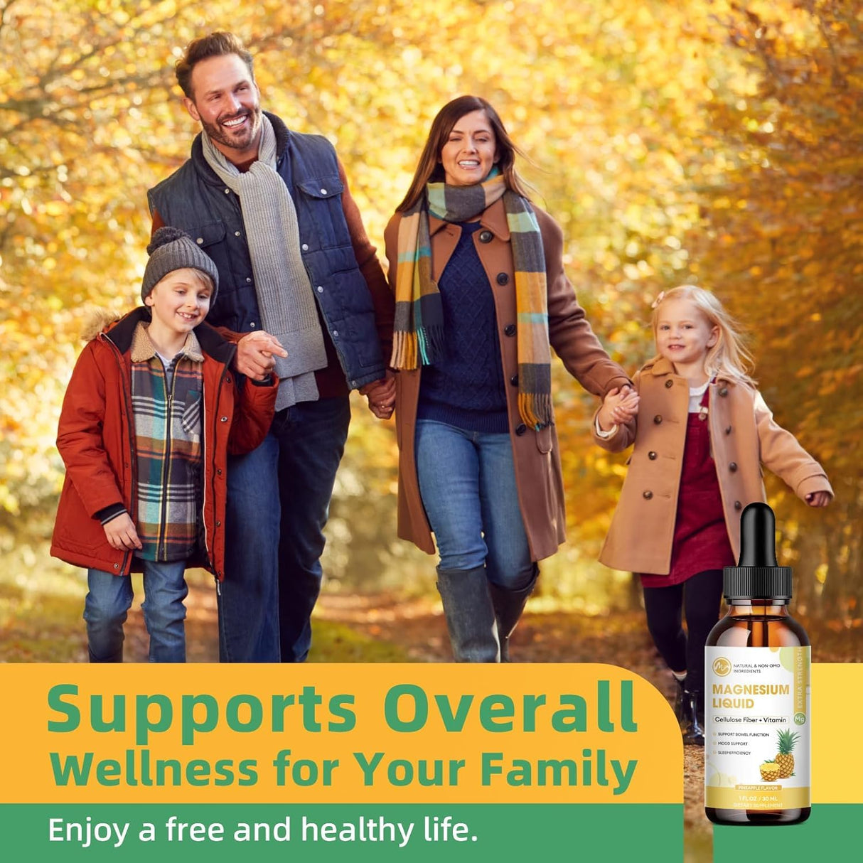 M inch Magnesium Glycinate Liquid, High Absorption Magnesium Liquid Drops with Cellulose Fiber, Bromelain, Vitamin B6, C, D, Zinc, Magnesium Supplement for Kids and Adults, Pineapple Flavor, 2 Pack