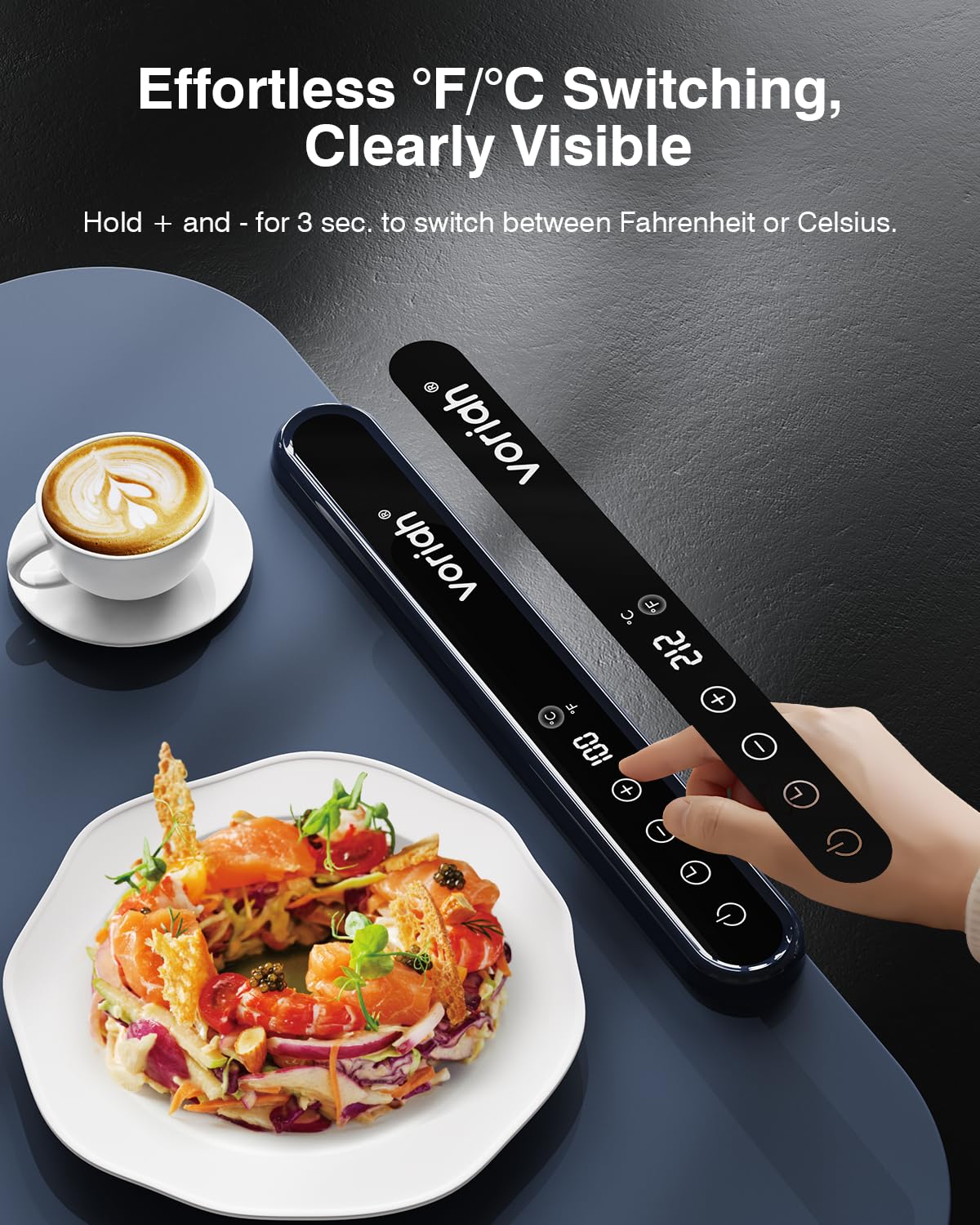 Voriah Warming Mat for Food,27.5x15.7'' Large Electric Warming Tray,7 Temp Levels,99H Continuous Heat,℉/℃ Switch,Patented Heating Design,Versatile Food Warmer for Buffet,Parties,Family Meals,Daily Use
