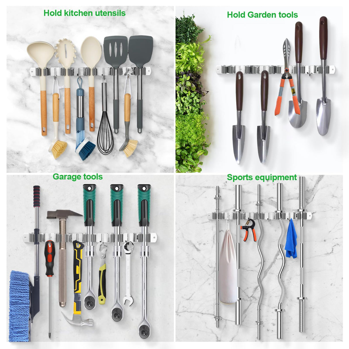 voze 5 Racks and 4 Hooks Mop and Broom Holder Wall Mount, Self Adhesive Heavy Duty Broom Hanger Organizer Storage Tool Racks for Kitchen Garden Laundry Garage Black