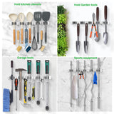voze 5 Racks and 4 Hooks Mop and Broom Holder Wall Mount, Self Adhesive Heavy Duty Broom Hanger Organizer Storage Tool Racks for Kitchen Garden Laundry Garage Black
