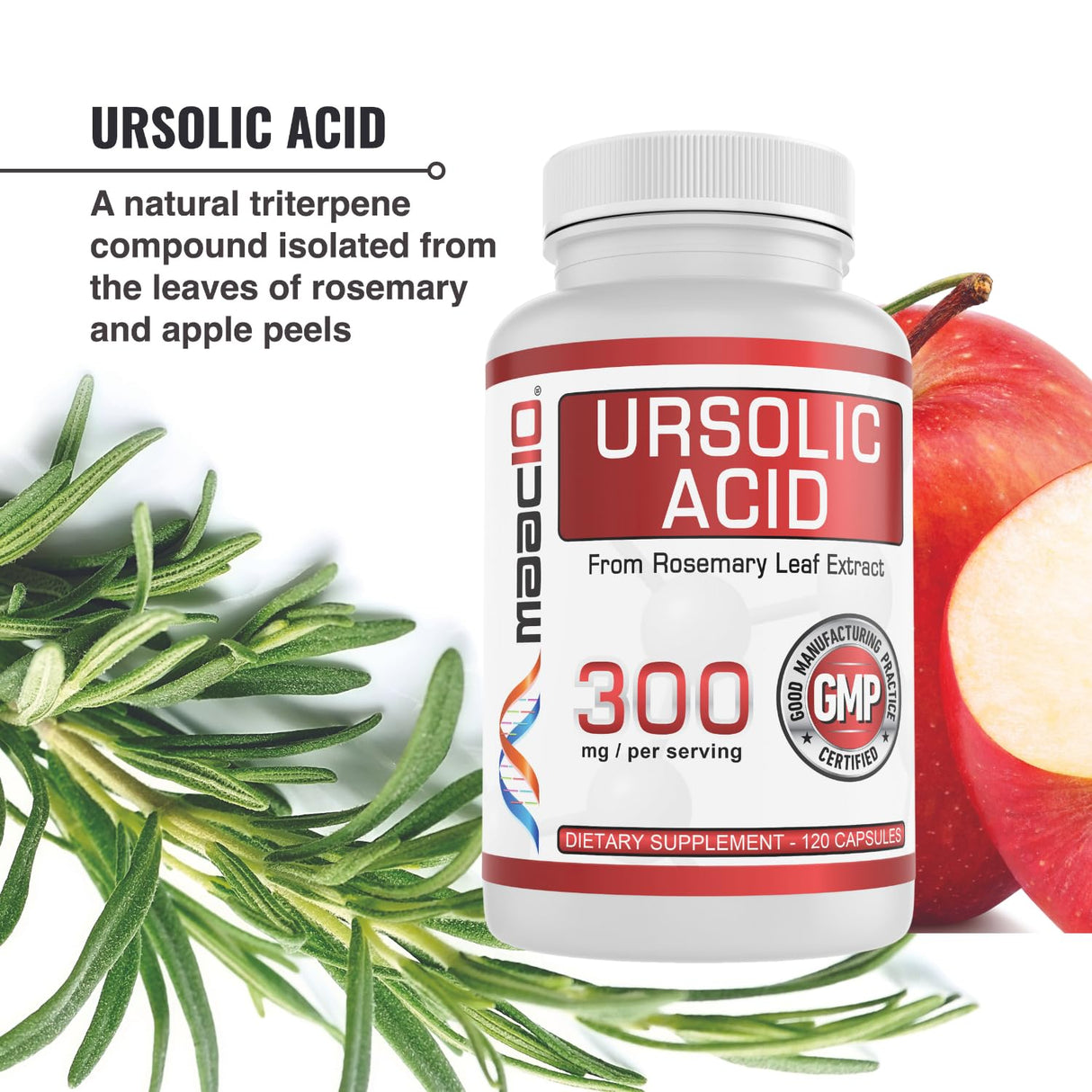 MAAC10 Ursolic Acid 300mg - Sourced from Rosemary Extract, AMPK & Sirtuin Activator - Third-Party Lab Tested