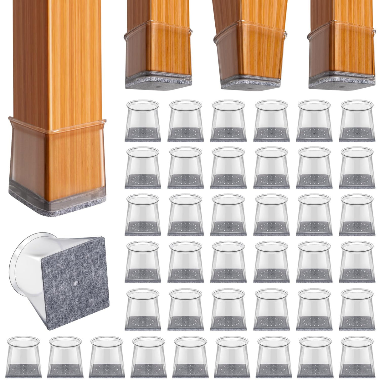 BUMACO Chair Leg Floor Protectors Square Chair Leg Protectors for Hardwood Floors Silicone Pads Covers to Protect Floors Clear-40 Pcs Square S Fit （3/4" ~ 1-1/16"