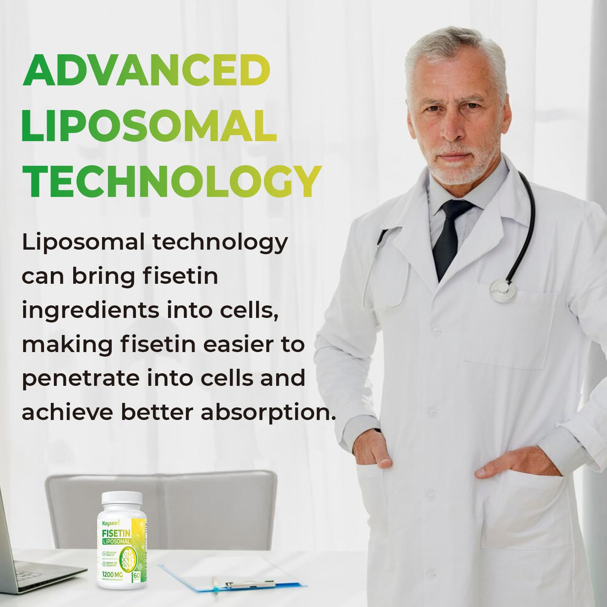 Kayseari Fisetin 1200mg Liposomal Fisetin Supplements 98% Pure Fisetin Polyphenols Antioxidants Immunity Health Aging Cognitive Support Non-GMO 60 Capsules