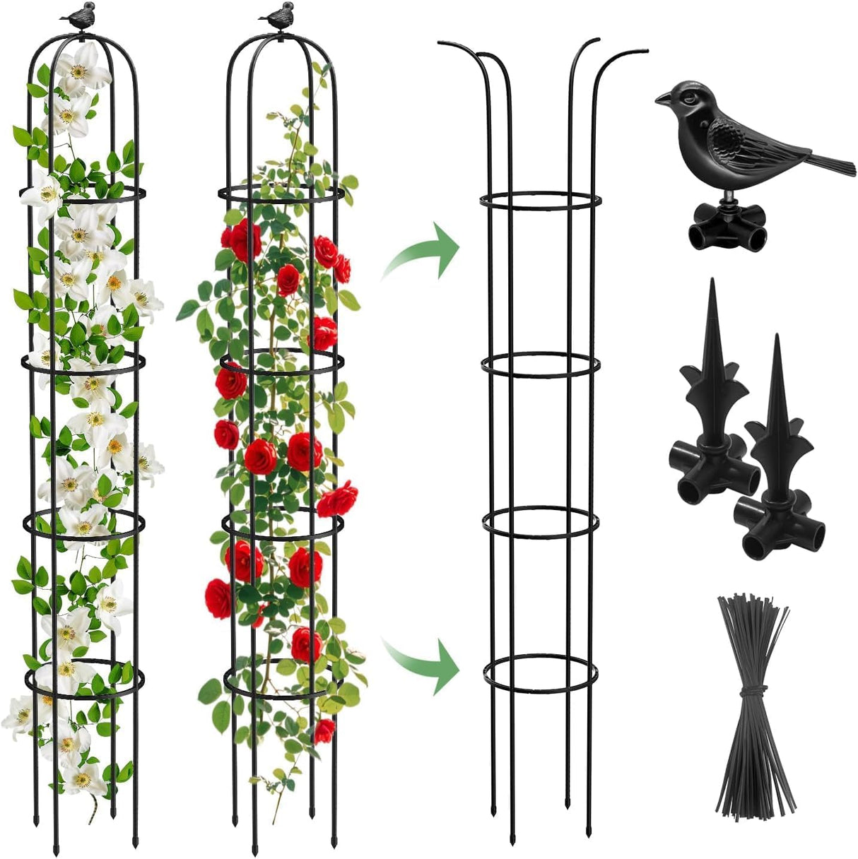 2PCS Garden Obelisk Trellis for Climbing Plants Outdoor, 6.2 ft Tall Trellis for Roses Clematis Jasmine Ivy Flower Light Climbing Vines Potted Plant Support, Patio, Yard