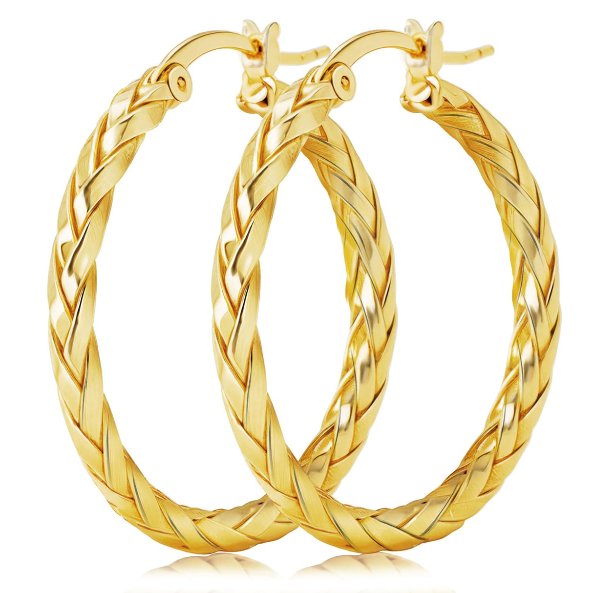 14K Gold Earrings for Women Weave Design 14K Gold Hoop Earrings for Women