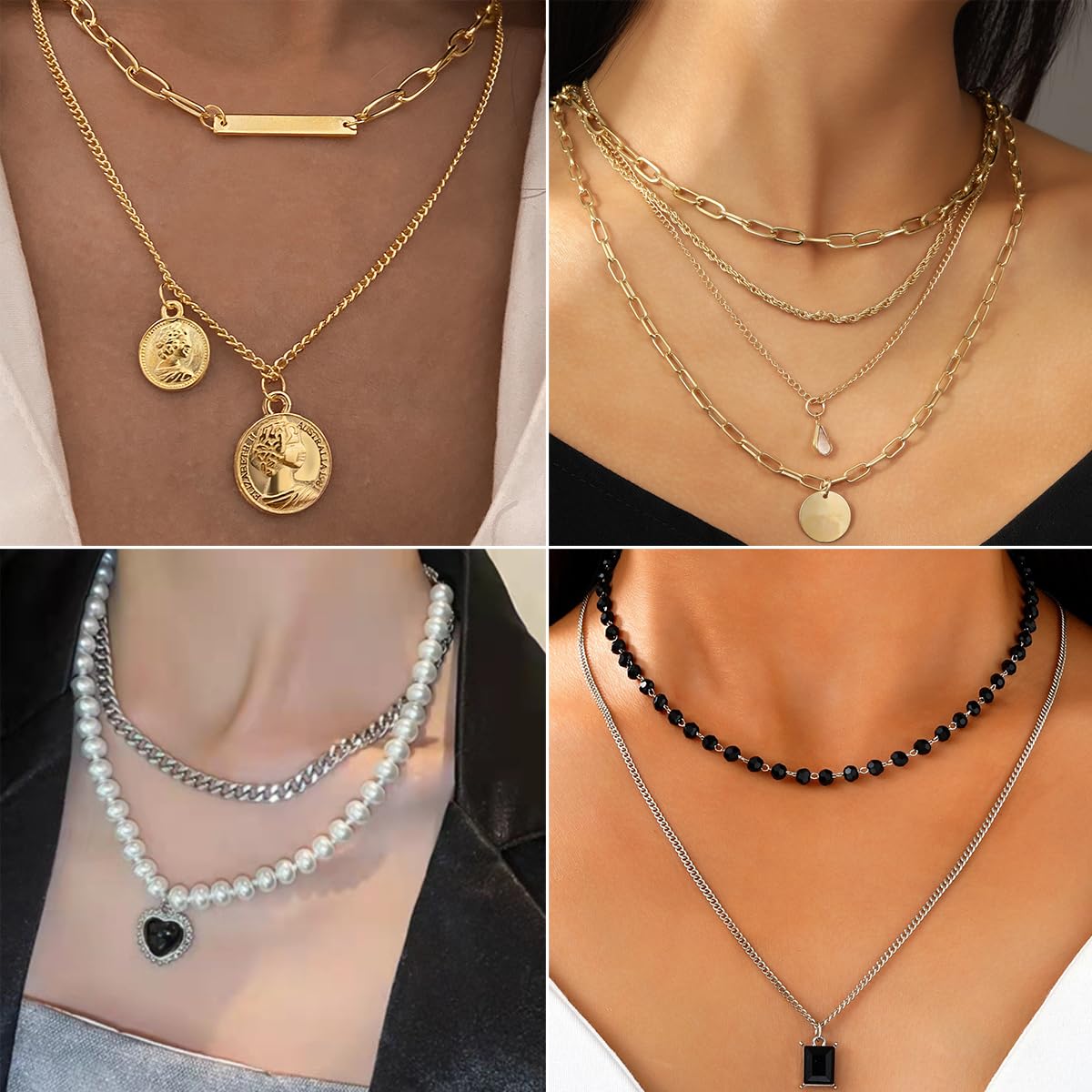 CONGYING 65 Pcs Gold Jewelry Set with 6Pcs Layered Necklace, 11 Pcs anklet and 7Pcs Earring Ear Cuff,11Hoop Earrings,15pcs Rings,15pcs stud earrings Jewerly set for Women Pack for Party GiftL