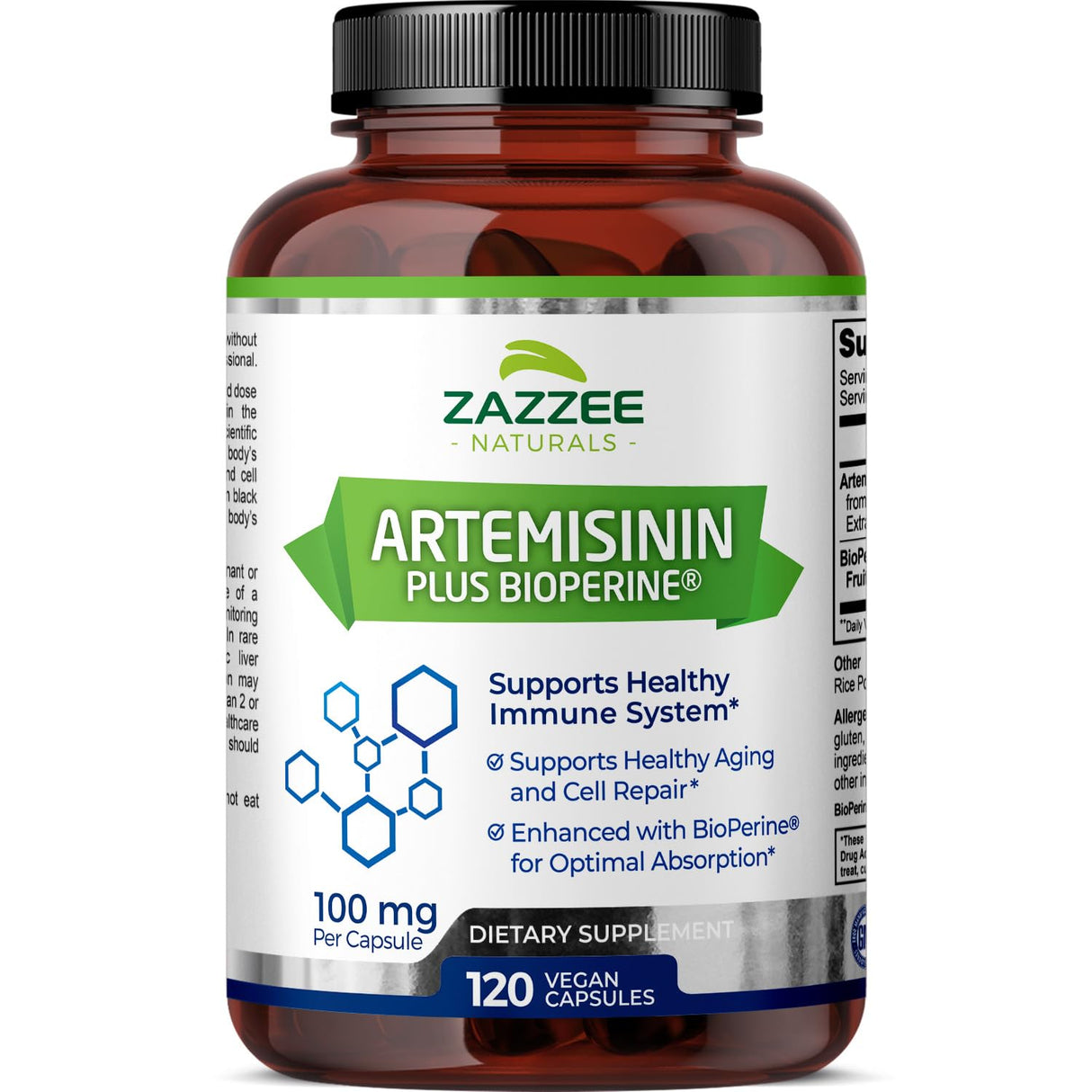 Zazzee High Absorption Artemisinin, 100 mg per Capsule, 120 Vegan Capsules, with 5 mg BioPerine for Maximum Absorption, Sweet Wormwood Extract, 4 Month Supply, All-Natural and Non-GMO