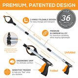 EZPIK Pro 36" Flexible Folding Grabber Tool for Elderly + Magnets, Reacher for Disabled & Seniors Heavy Duty Rotating Grippers for Reaching Underneath, Trash Grabbers & Pickers for Mobility