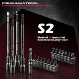 Nut Driver Impact Bit Set - 31-Piece Magnetic Socket Impact Drill Bit Tool Sets Extra Long Hex Nut Setter Driver Holder - Metric SAE Screwdriver Bits 1/4 Drive Shank Adapter Extension