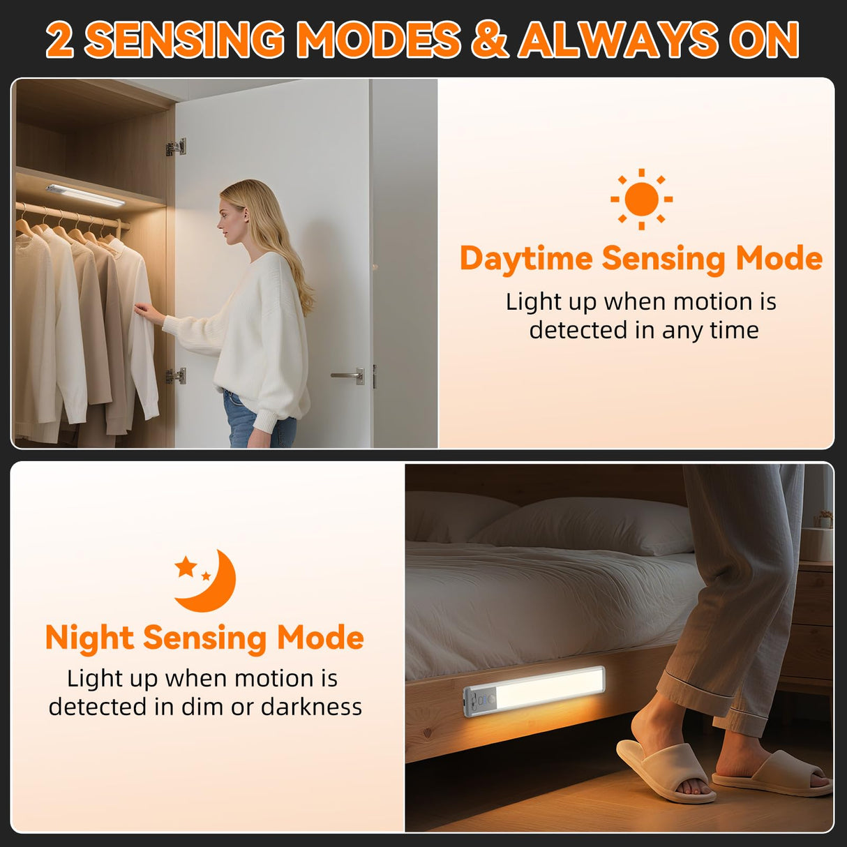 Under Cabinet Lighting Wireless, Rechargeable Motion Sensor Light Indoor, 3 Color Dimmable Closet Light Battery Operated with LED Power Display, Magnetic Under Counter Lights for Kitchen, Home (3Pack)