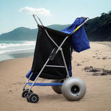CRESTWALKER 13'' Balloon Wheel Beach Cart, Upright Stroller Wheeler with Big Wheels for Sand, Holds 4 Folding Chairs, Pump Included