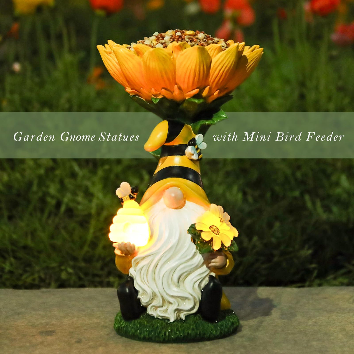 MUMTOP Garden Gnome BirdBath for Outdoor, Bird Baths Bowl Solar LED Light